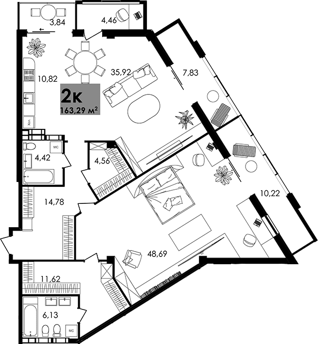2-комн., 136.94 м²