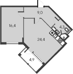 2-комн., 54.1 м²