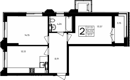 2-комн., 54.02 м²