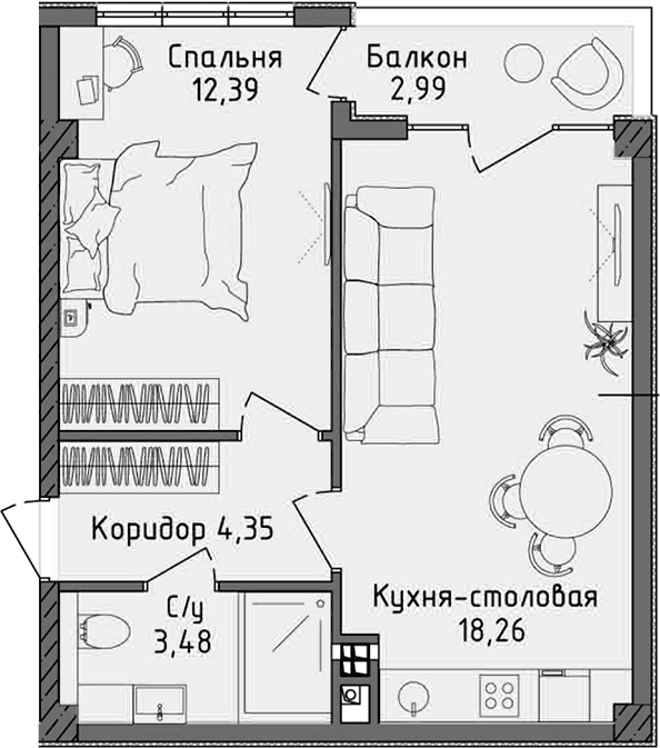 2-комн., 38.48 м²