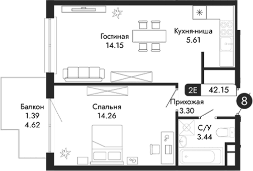 2-комн., 40.76 м²