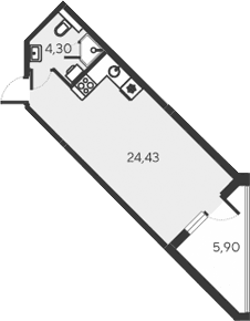 Студия, 28.73 м²