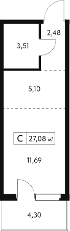 Студия, 25.79 м²