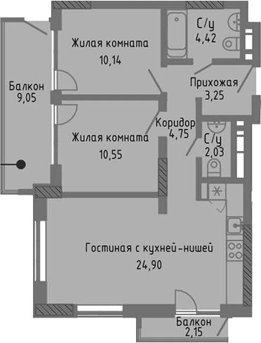3-комн., 60.04 м²