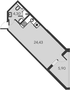 Студия, 28.73 м²