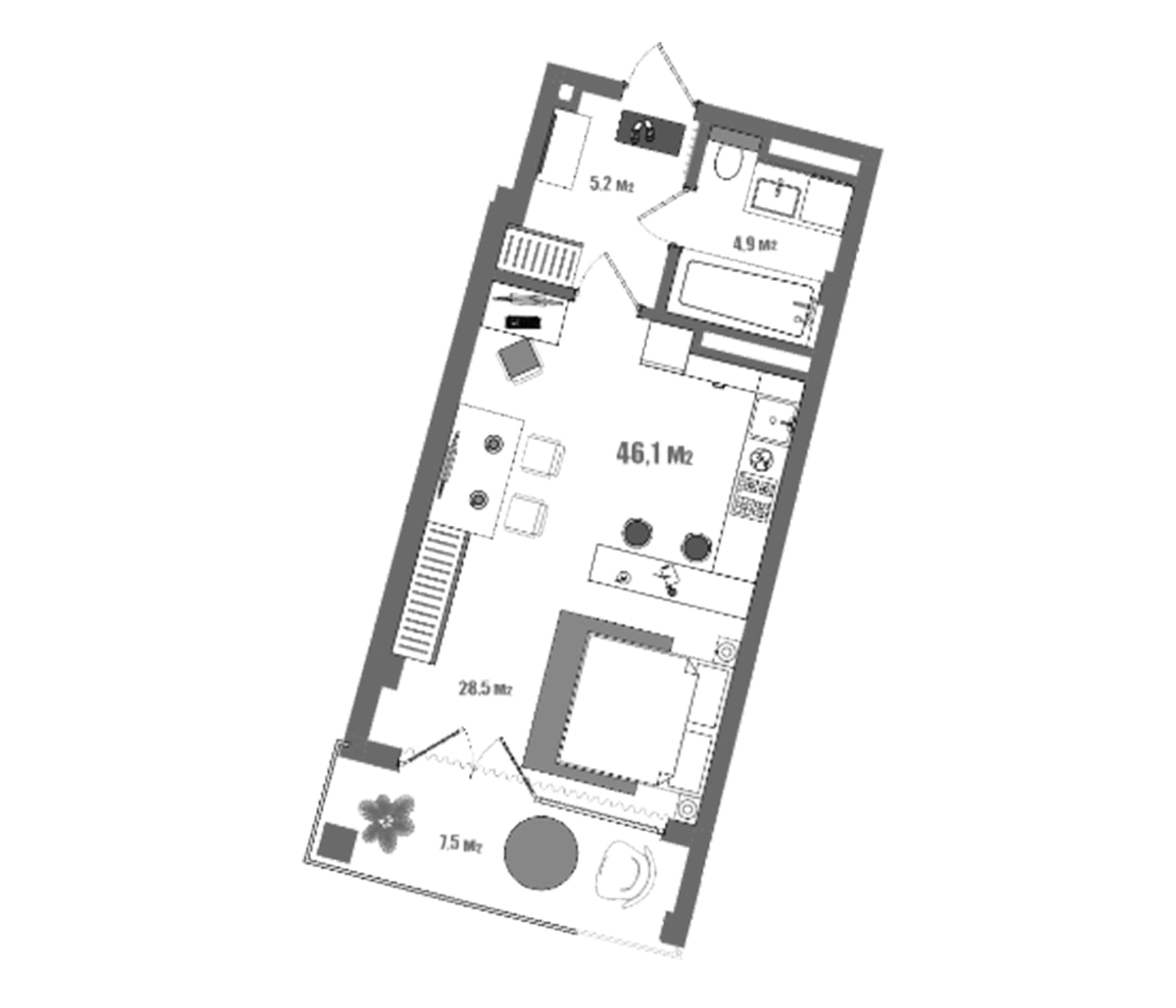 Студия, 38.6 м²
