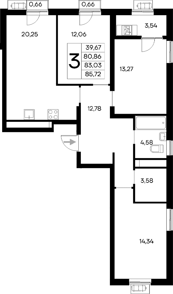3-комн., 80.86 м²