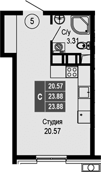 Студия, 23.88 м²