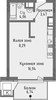 Студия, 32.76 м²