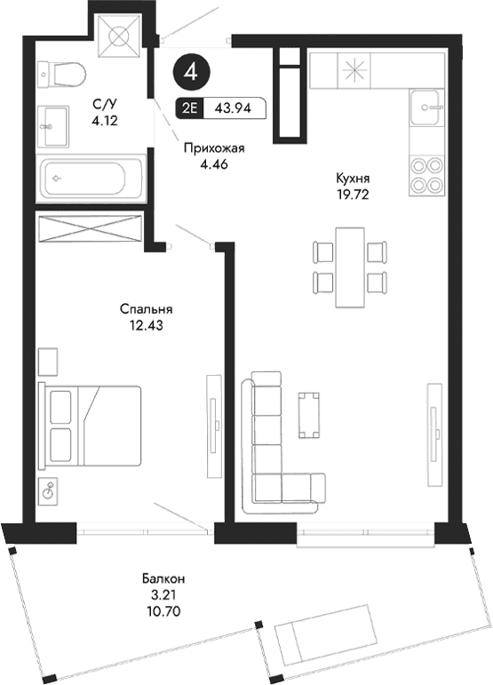 2-комн., 40.73 м²