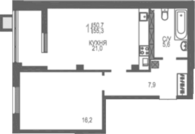 1-комн., 50.7 м²