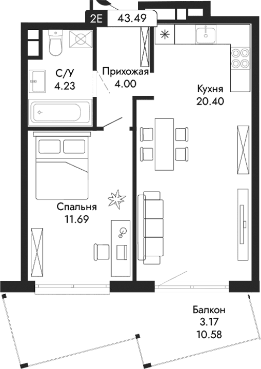 2-комн., 40.32 м²
