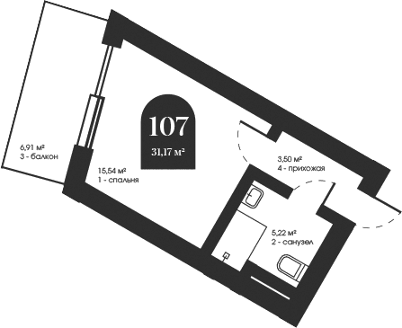 Студия, 24.26 м²