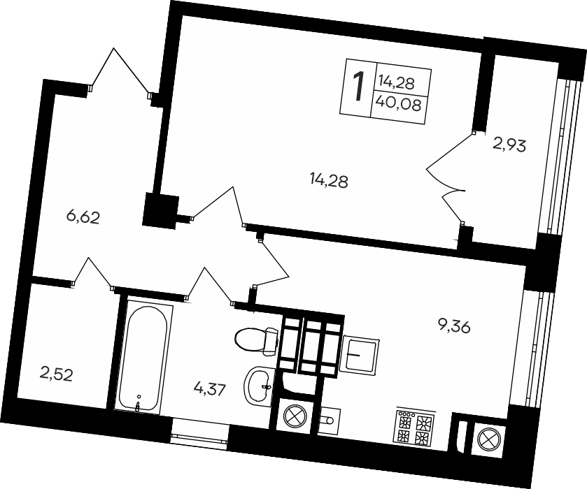 1-комн., 37.15 м²