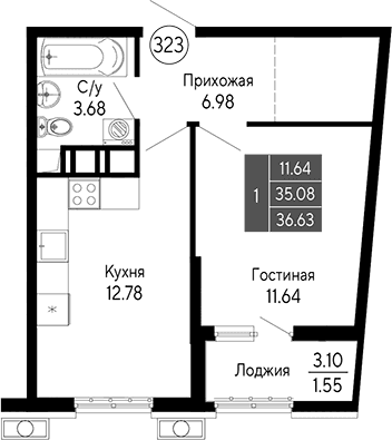 1-комн., 35.08 м²
