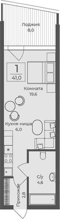 Студия, 33 м²