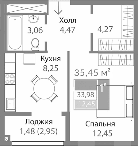 1-комн., 32.5 м²