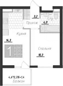 1-комн., 31.8 м²
