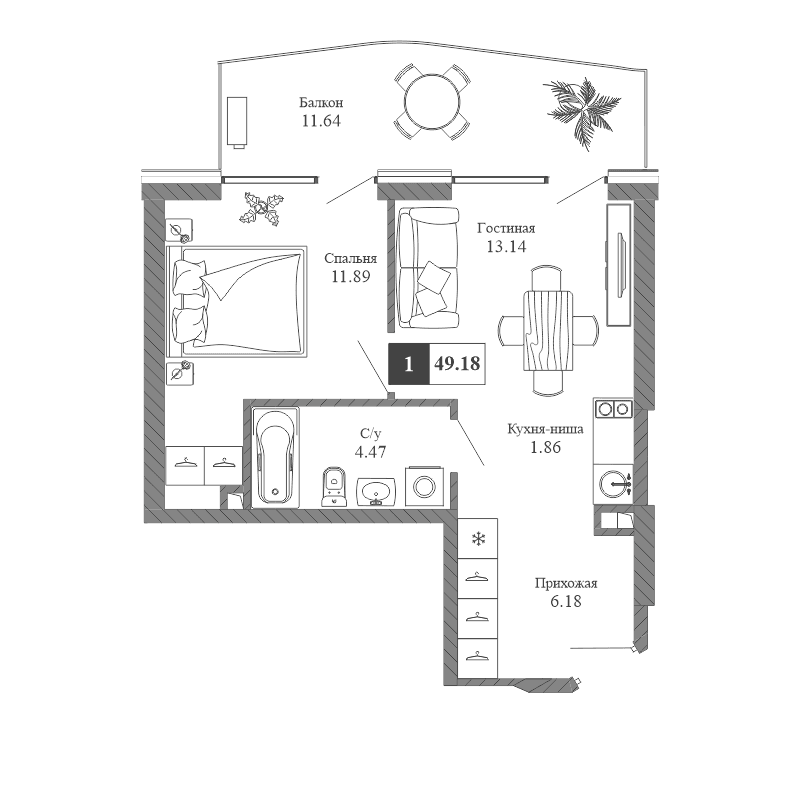 1-комн., 37.54 м²