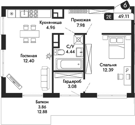 2-комн., 45.25 м²