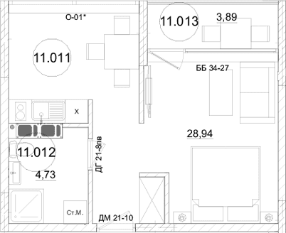 1-комн., 33.58 м²