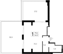 Студия, 46 м²