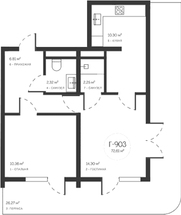 3-комн., 46.34 м²