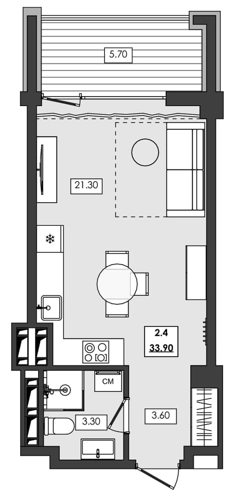 Студия, 28.2 м²