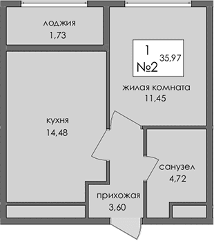 1-комн., 34.24 м²