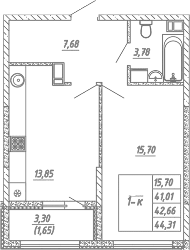 1-комн., 41.01 м²