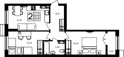 2-комн., 58.78 м²