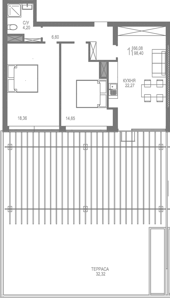 2-комн., 66.08 м²