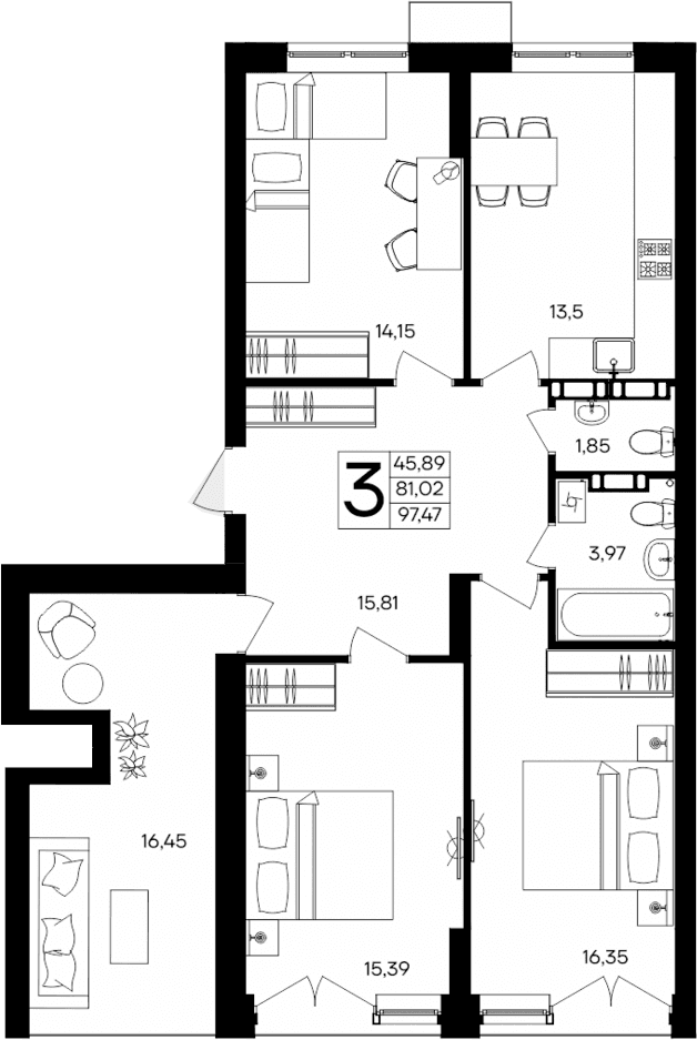 3-комн., 81.02 м²