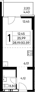 Студия, 28.19 м²