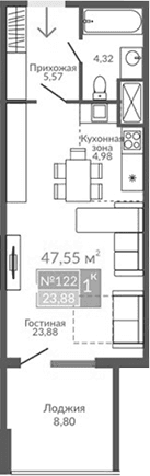 Студия, 38.75 м²