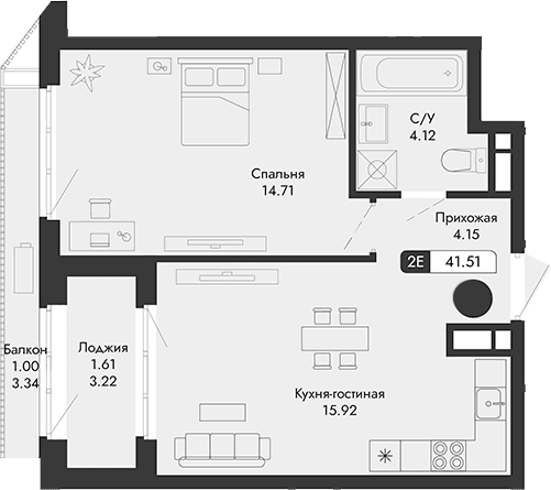 2-комн., 38.9 м²