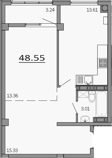 1-комн., 45.31 м²
