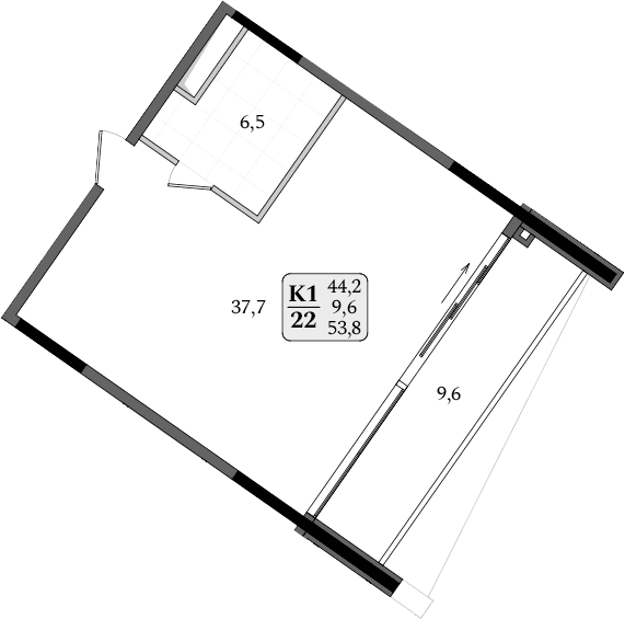 Студия, 44.2 м²