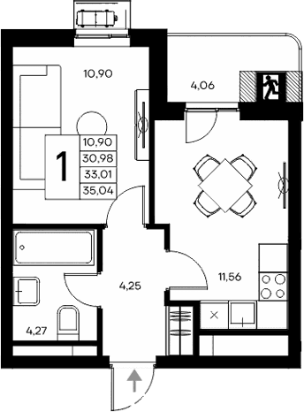 1-комн., 30.98 м²