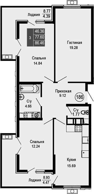 4-комн., 77.6 м²