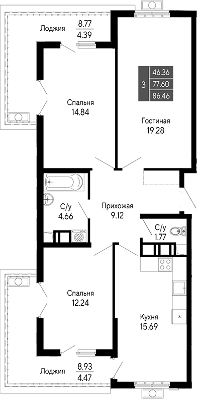 4-комн., 77.6 м²