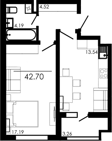 1-комн., 39.44 м²
