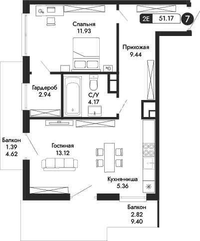 2-комн., 46.96 м²