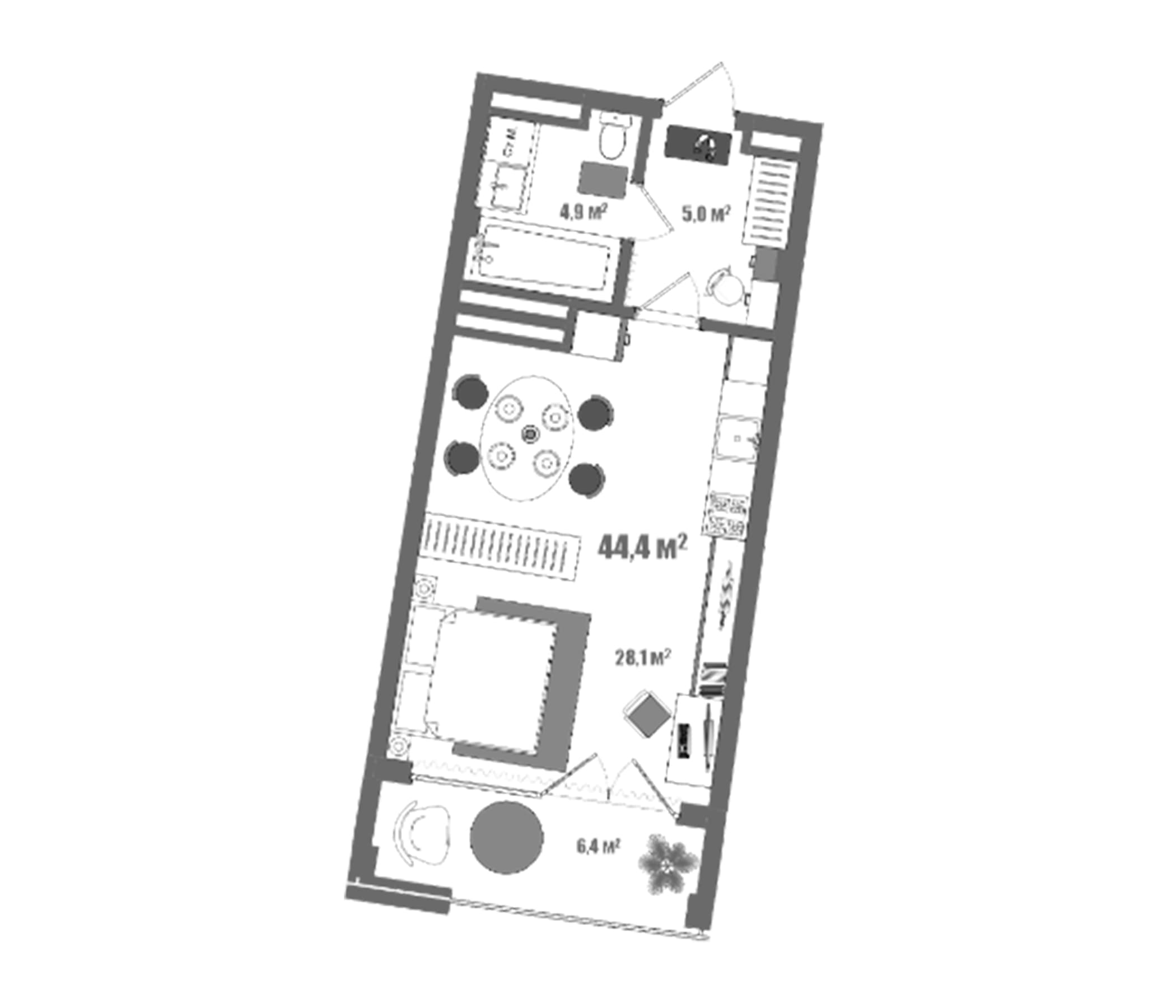 Студия, 38 м²