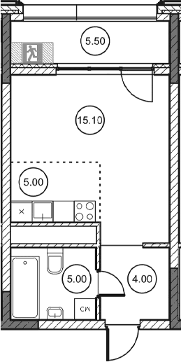 Студия, 28.95 м²