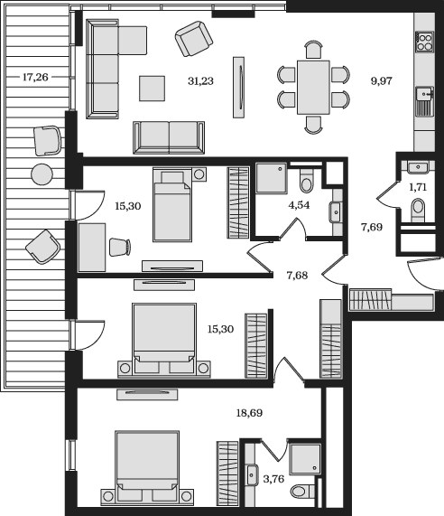 4-комн., 115.87 м²