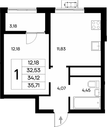 1-комн., 32.53 м²