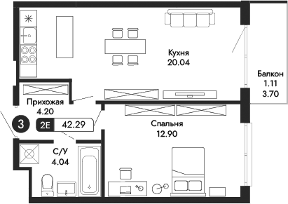 2-комн., 41.18 м²