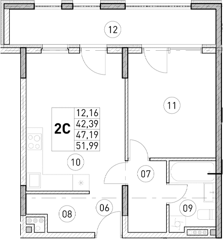 2-комн., 42.39 м²