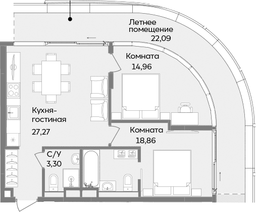 3-комн., 64.39 м²
